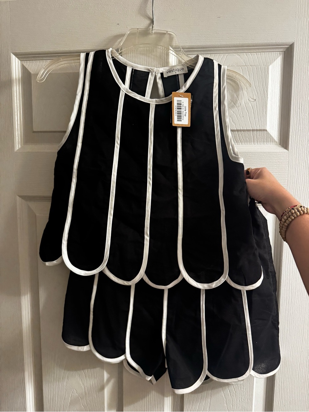 Black & White Piped Two-Piece Women’s Short Set - Picture 3 of 3